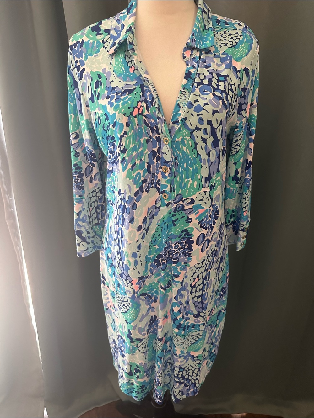 Lilly Pulitzer Ansley Polo Dress L Turquoise Oasis Wave After Wave NWT